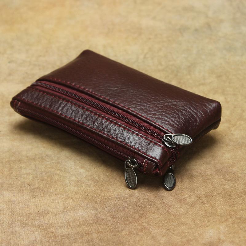Genuine Leather Double Zipper Coin and Card Holder