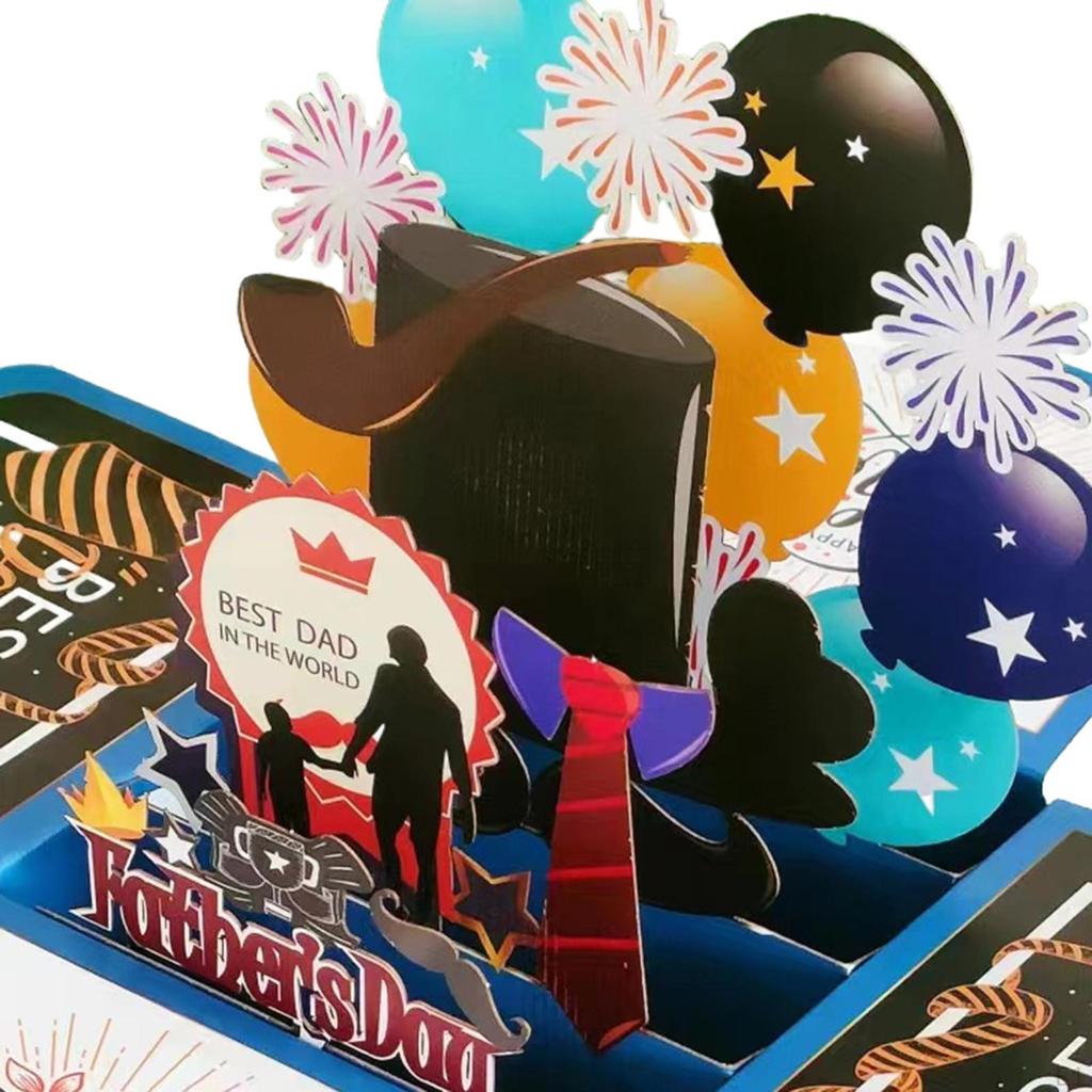 Father's Day Card, Best Dad in The World Creative Boxed 3D Popup Greeting Card for from