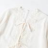 2026 Streetwear Lace Patchwork Loose Fit Long Sleeve Shirt Women - Round Neck Button Front Casual Top