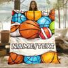 Custom Colorful Basketball Fleece Blanket Personalized Name Sports Print Throw Soft Cozy All Season Bedding Gift For Fans