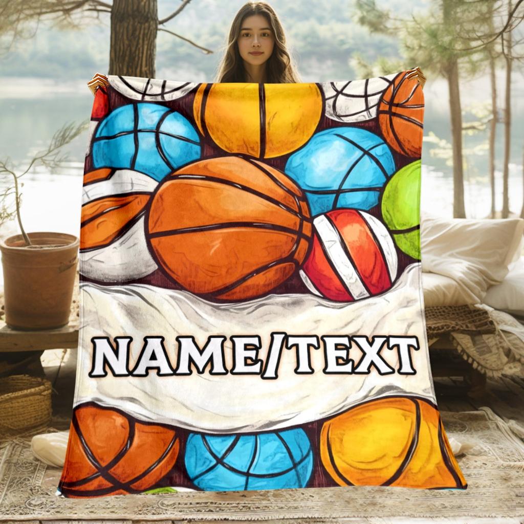 Custom Colorful Basketball Fleece Blanket Personalized Name Sports Print Throw Soft Cozy All Season Bedding Gift For Fans