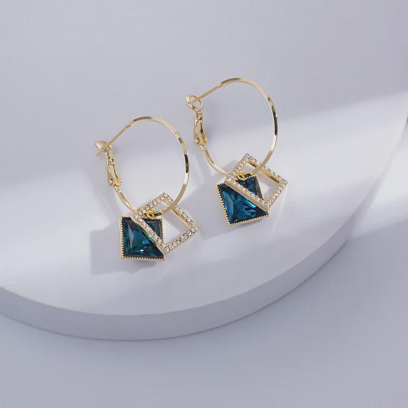 Stylish Square Zircon-Inlaid Earrings: Elegant High-End Design with 925 Silver Posts