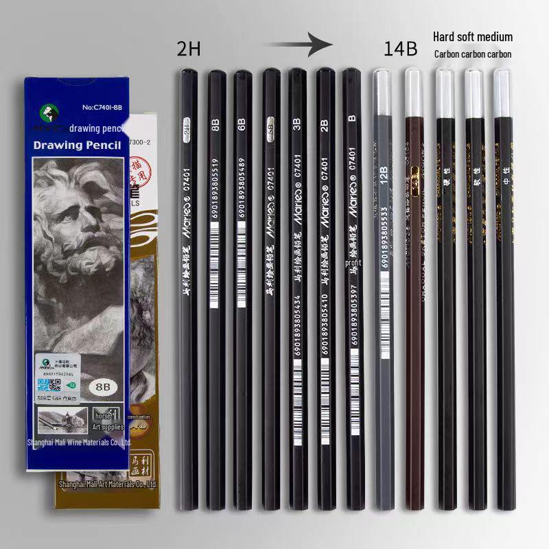 Mali Brand Charcoal Sketch Pencil Set - Includes 2B, 4B, 6B, 8B for Art Students