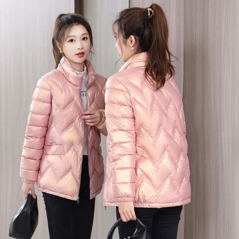 Damen Daunenjacke Winter glänzend Übergröße Stehkragen Parka Outwear Daunen gepolsterte Mäntel weiblich