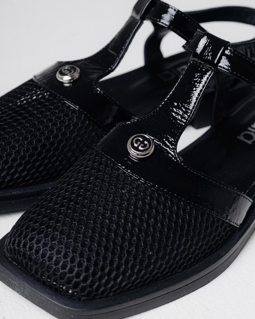 Krula 19883 36 Black Patent Leather Sandals with Mesh