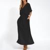 Women's Fashionable Color High Waist Split V-neck Dress