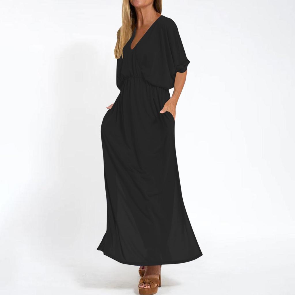 Women's Fashionable Color High Waist Split V-neck Dress