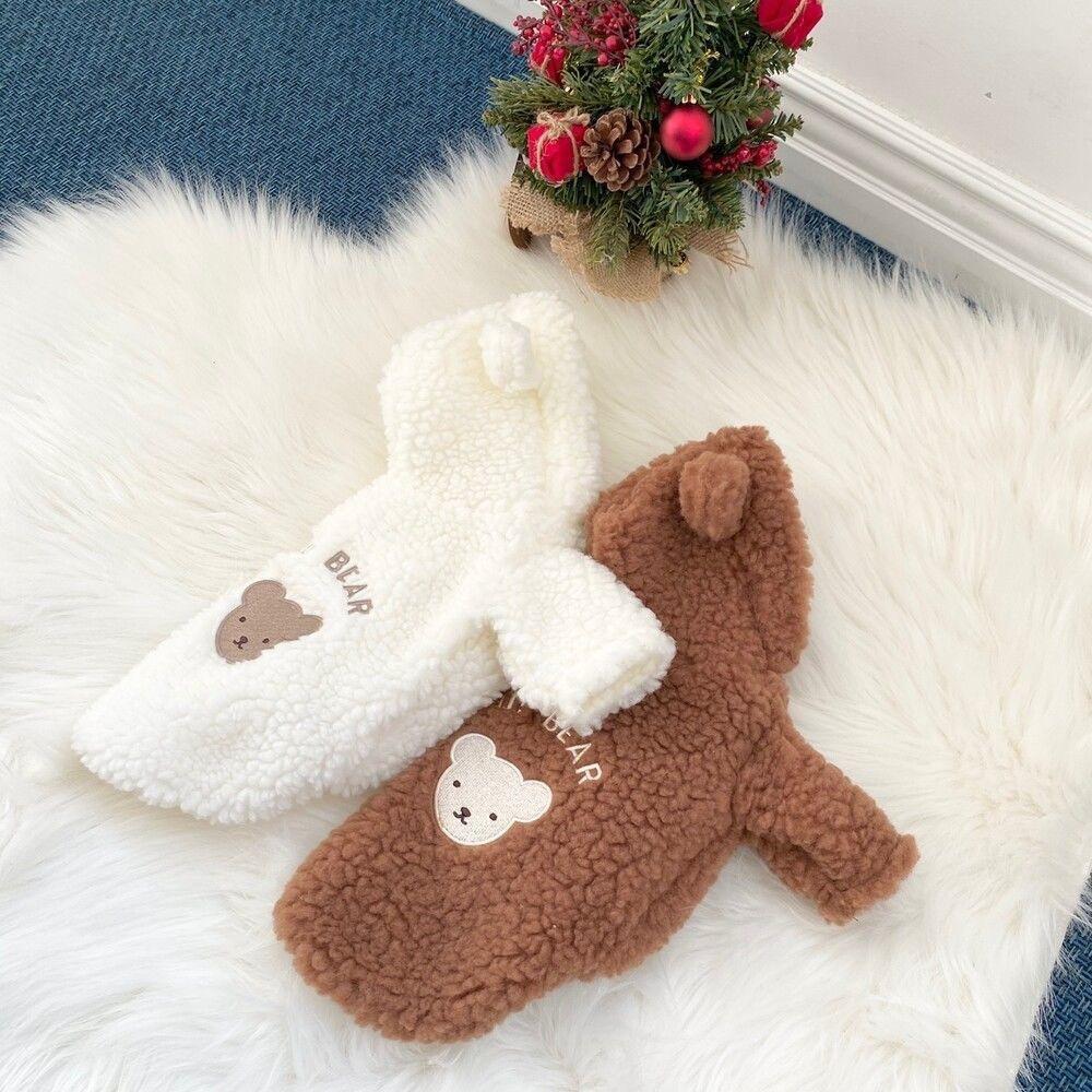 Cartoon Bear Pattern Plush Dog Hoodie Zipper Pet Clothes New Cats Coat Jackets for Large Small Pet