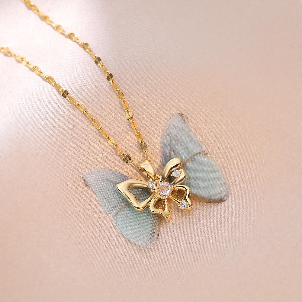 Butterfly Necklace with Color-Retaining Zircon - Fashionable, Versatile Women's Jewelry Accessory.