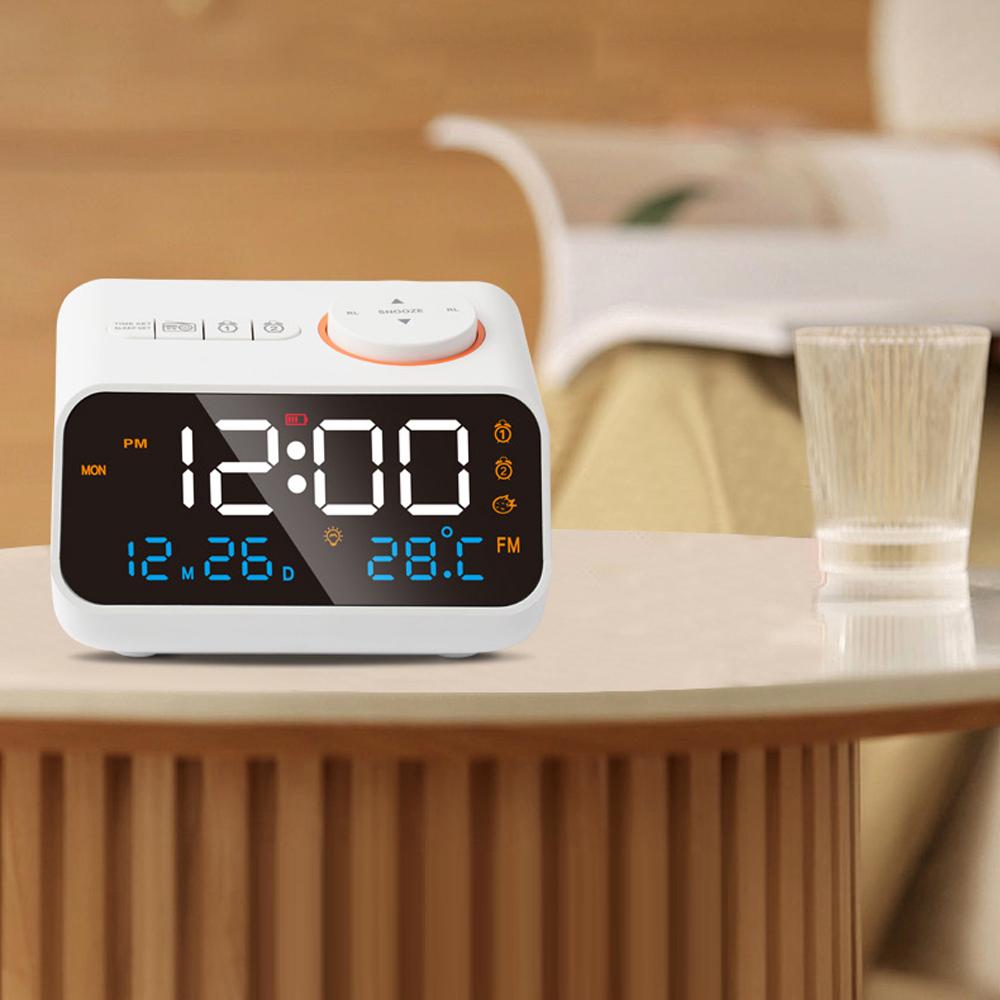 Multifunctional Alarm Clock with FM Radio Rechargeable LED Digital Clock with Temperature and
