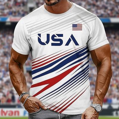 Koszulka Męska USA Puchar Świata w Piłce Nożnej 2026 Krótki Rękaw Koszulka z Nadrukiem 3D Okrągły Dekolt Koszulka Moda Bloke Core Athleisure Codzienna