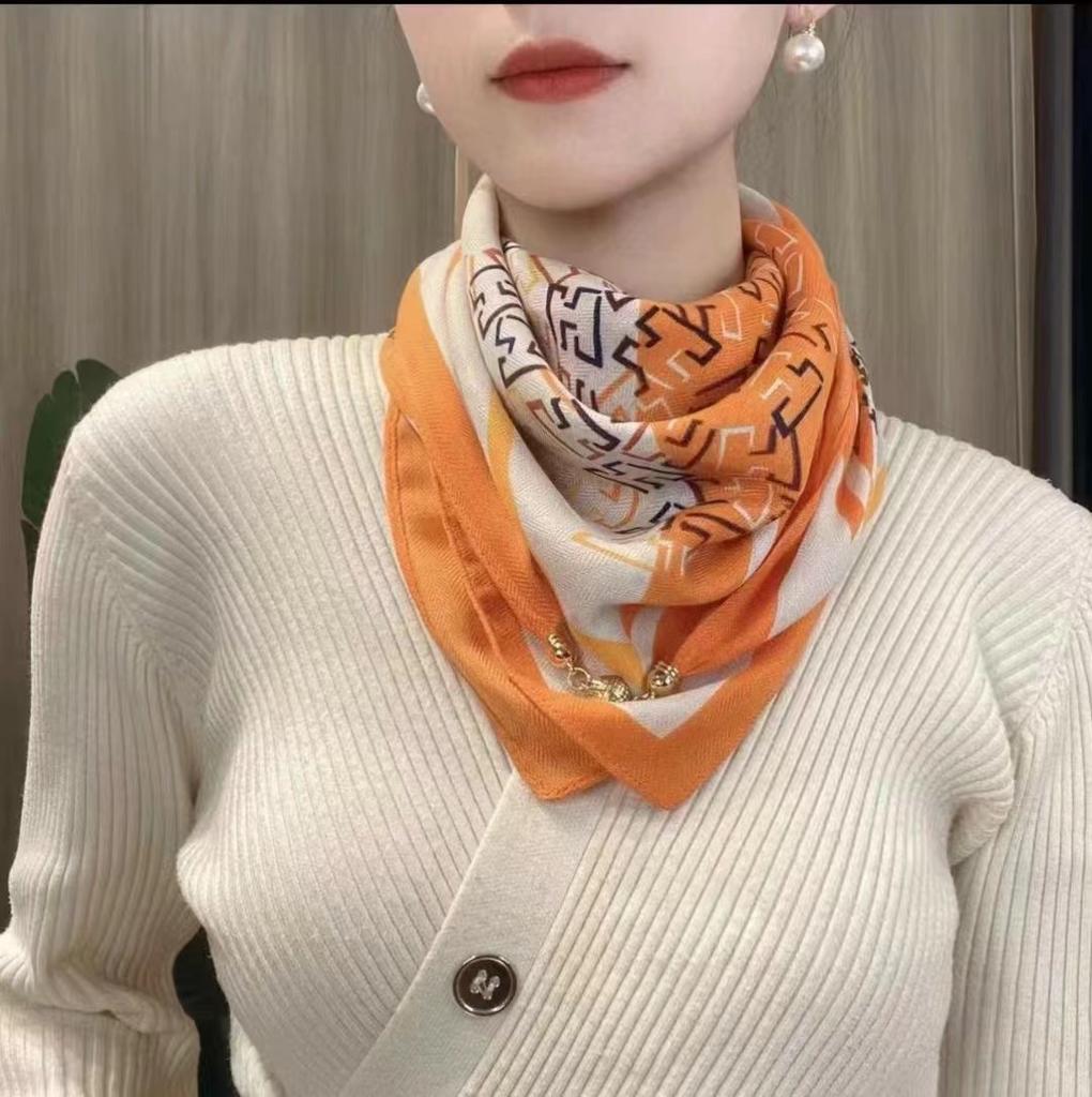 Small Gold Ball Magnetic Buckle 65Cm Cotton And Linen Texture High Sense Women'S Neck Protection Small Scarf Versatile Silk Scarf