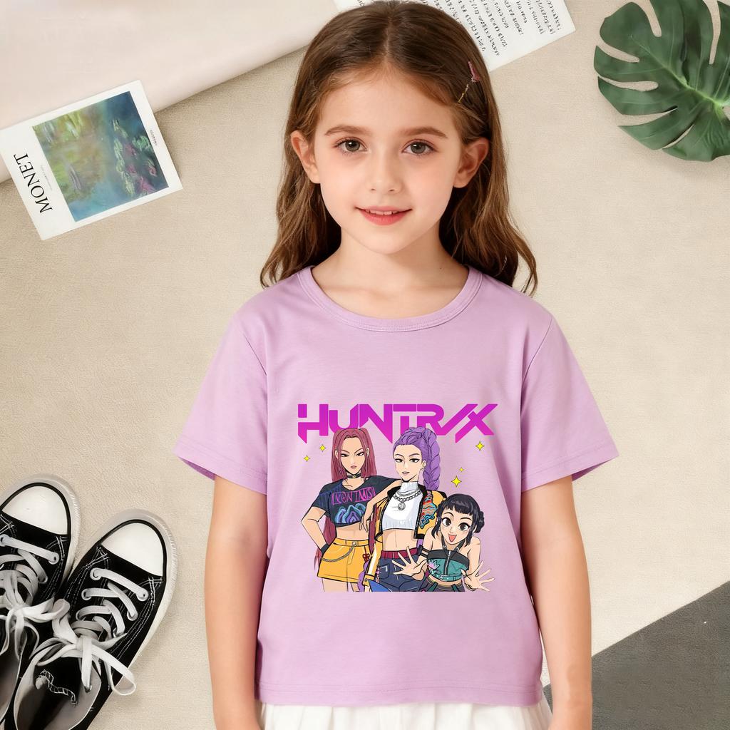 KPop Dämonenjäger Cartoon Print T-Shirts Mädchen Modisch Bequem Kurzärmlig Sommer Vielseitiges Alltags-T-Shirt