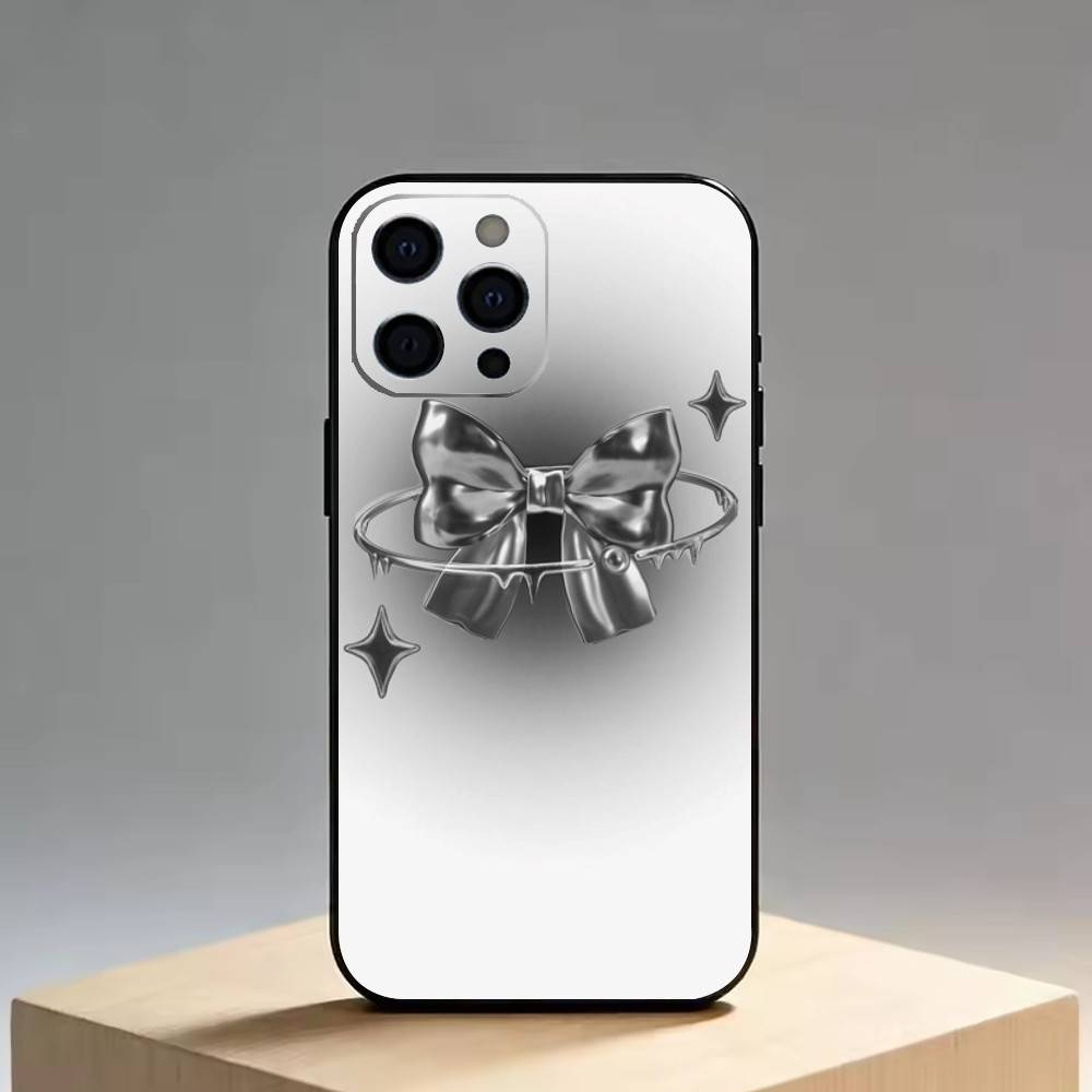 

Sliver bow Phone Case Silicone Soft For IPhone 17 16 15 14 13 12 11 X XR Plus Pro Max Plus iPhone14Plus