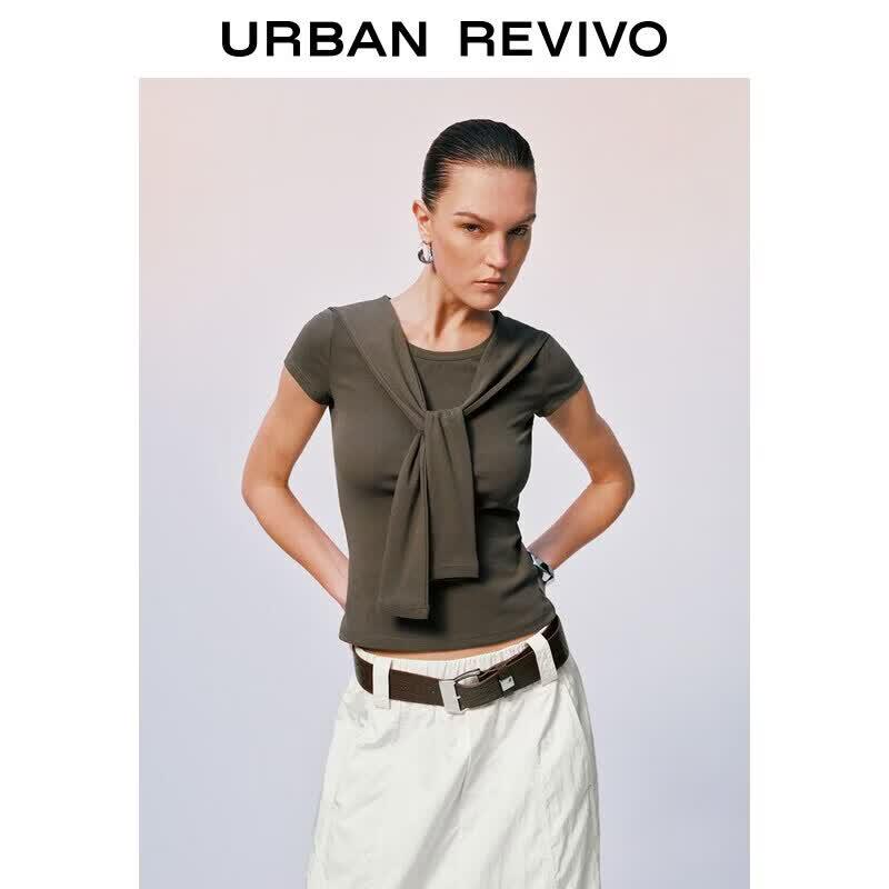 UR Women s Slim Fit Fake Two-Piece Short Sleeve T-Shirt M