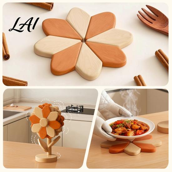Farmhouse Kitchen Decor Accessories Sunflower Trivets for Hot Dishes Heat Resistant Beech Wood Pot Holder Natural Trivet Set Decorative Tree