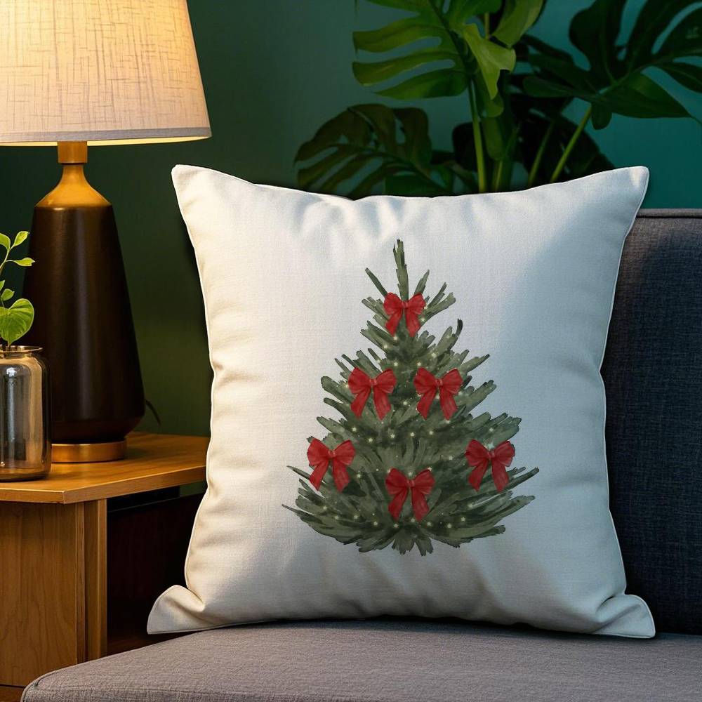 

Merry Chrismas Red Bow Pillow Case Sofa Living Room Bedroom Double-sided Printing Square Cushion Nap Time Cushion Cover 12x12Inch