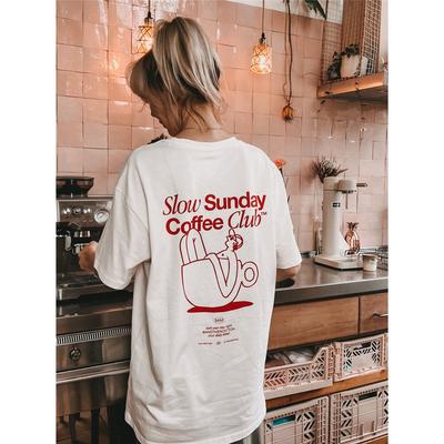 Langsam Sonntag Kaffee Club T-Shirt Sommer Lässig Baumwolle Damen Herren 2026 Weiteres Baumwolle Kurzarm Bequem Atmungsaktiv Weiblich Männlich Kleidung