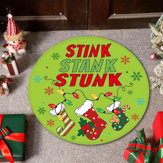 Christmas Floor Mat Round Santa Claus Xmas Area Rug Anti-Slip Absorbent Gingerbread Man Carpet for Festive Home Entrance Living Room Decor