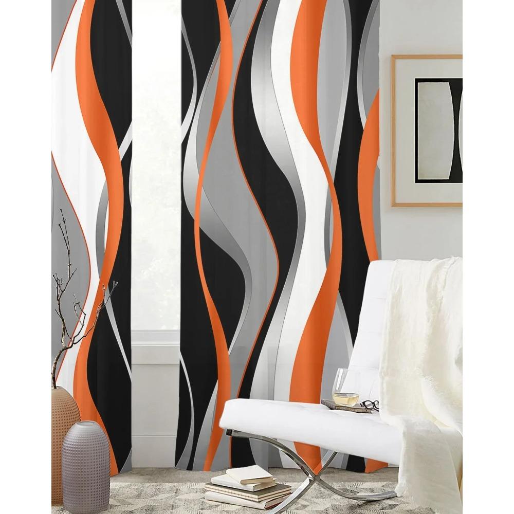 Abstract Lines Gradient Orange Tulle Drapes for Living Room Bedroom Sheer Window Curtains Kitchen Balcony Modern Voile Curtains