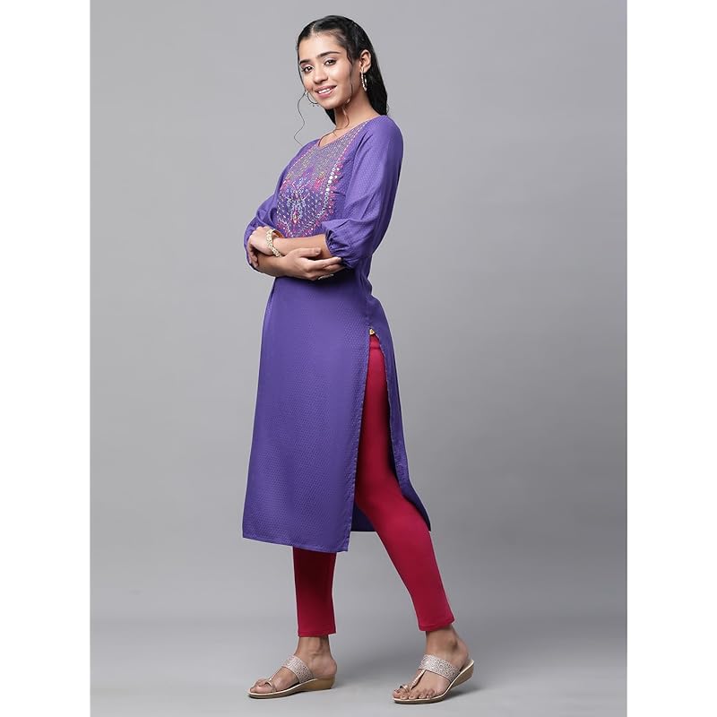 Aurelia Blue Embroidered Zari Sequin Straight Long Kurta M синий