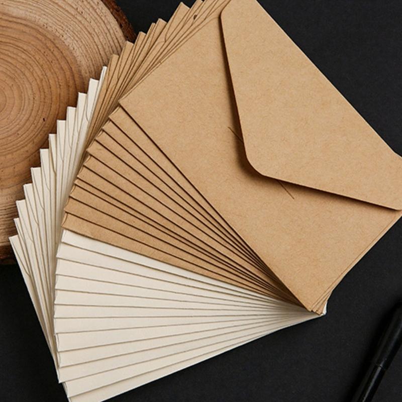 20Pcs Vintage Envelopes 4x2.76Inch Small Folding Envelopes Invitation Envelope For Wedding Valentines Card And Mailing