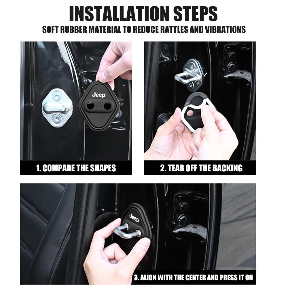 4Pcs Silicone Car Door Lock Protector Cover Anti-Scratch for Jeep Wrangler Grand Cherokee Avenger Compass Wagoneer AJX1