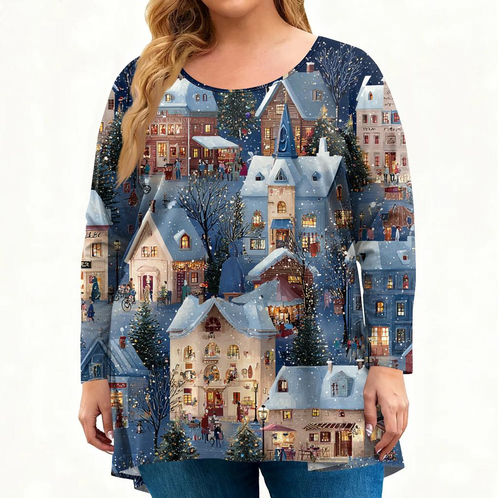 Damen Modisches Lässiges Langärmliges Übergröße Print Top Übergröße Floral Print Top