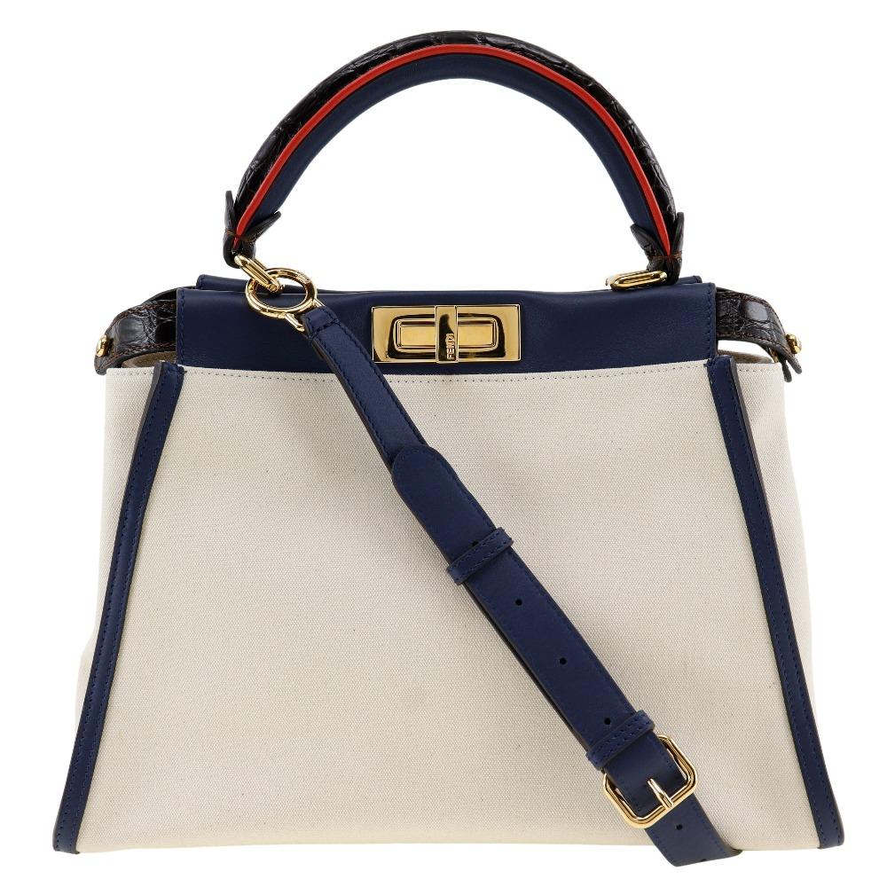 

FENDI Peekaboo Handbag 8BN290 2WAYShoulder White / navy canvas/Calfskin Women Used