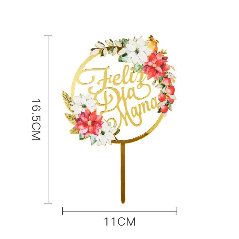 1Pcs Acrylic Feliz Dia Mama Spanish Language Cake Topper For Mothers Day Flower Party Scene Dessert Adornment
