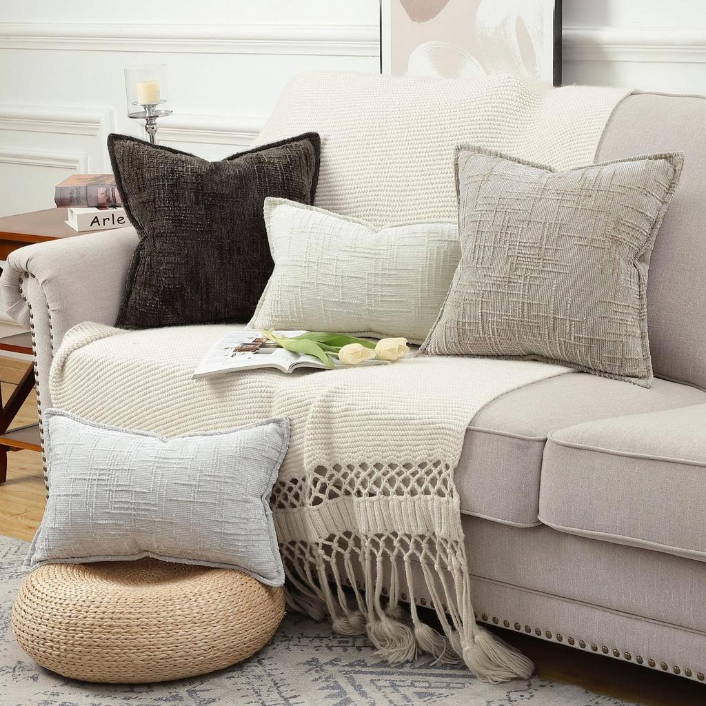 Woven Thick Cushion Cover Yarn Texture Throw Pillow Covers Edge Pressed Sofa Cushion Covers for Home Bedroom Living Room Decor