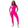 Damen Yoga Outfits 2-teiliges Set Kurzarm Enganliegend Sportliche Fitnessstudio Kleidung Lauf Training Anzug