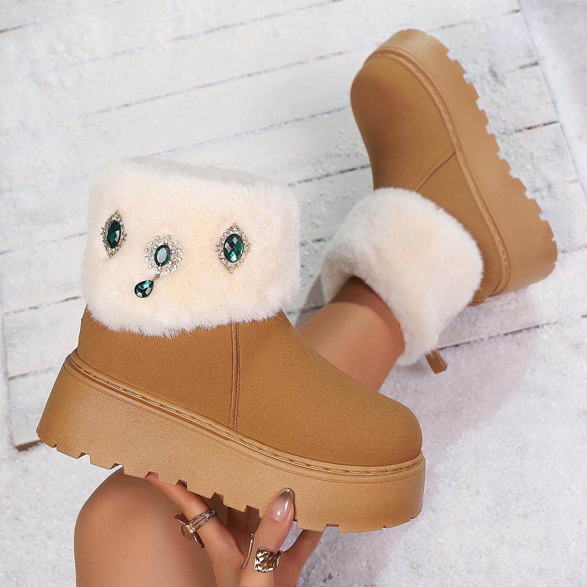 

Shiny Rhinestone Chunky Platform Snow Boots Women Non Slip Thick Bottom Cotton Shoes Woman Winter Warm Thicken Plush Ankle Botas 36