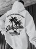 Vacation Style Hip Hop Sweatshirt For Men, California Seaside Scenery Letter Slogan Back Design, Soft Skin Friendly Daily Sports Hoodie