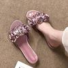 Fashion 2025 Luxury Silk Floral Slippers Women Low Heels Sandalias Ladies Elegant Home Pantuflas Shoes Summer Femme Antiskid Flat Slides