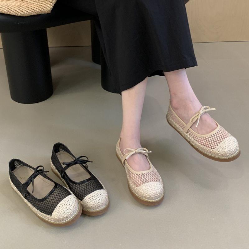 Fashion Fashion Mesh Breathable Flat Sandal Women Comfort Round Toe Shallow Casual Shoe Cute Butterfly-knot Low Heel Pumps Zapatos Mujer