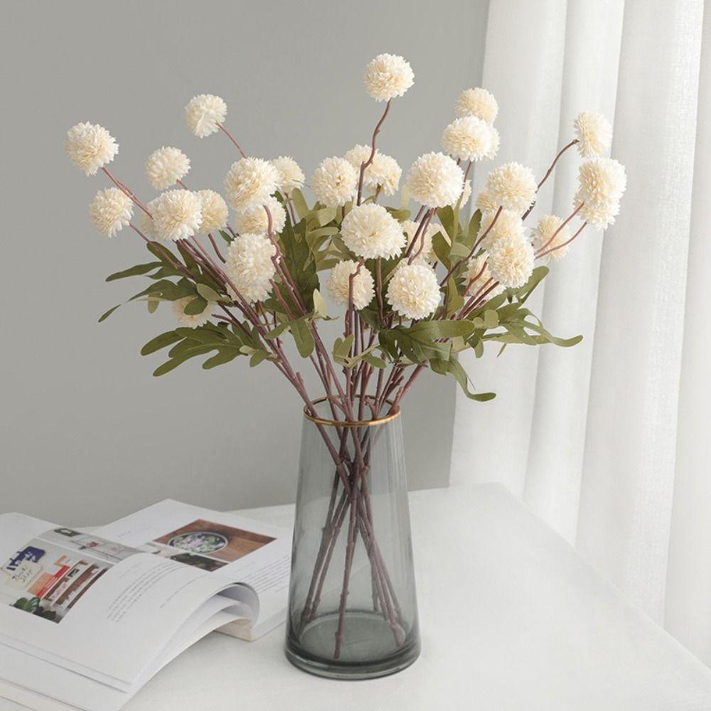 Pompon Chrysanthemum Artificial Silk Flowers 5 Heads Design Bridal Bouquet Dandelion Flower Ball Artificial Silk
