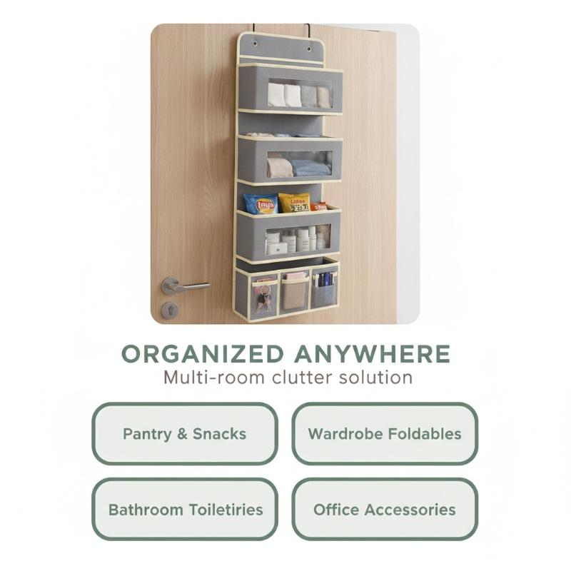 3/4/5 Tiers Over Door Organizer Clear Pvc Window Durable Storage Organizer Space Saving Hanging Storage Bag Home Use