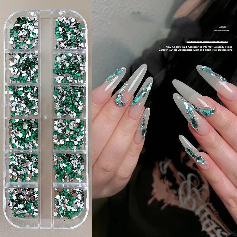 12 Boxed Mini Small Resin Nail Drill Mixed Color Acrylic Flat Special-shaped Drill Nail Art Accessories