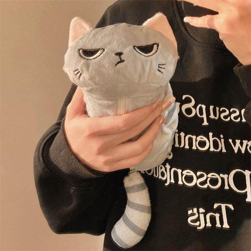 Милый мультяшный плюшевый пенал Серый кот Pcute Мультяшный пенал Kawaii Вместительная косметичка Портативный пенал Канцелярские принадлежности для офиса