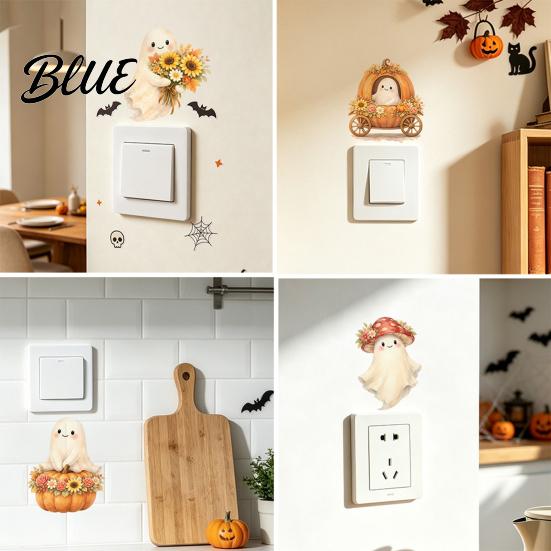 Removable Vinyl Outlet Stickers Cute Ghost Halloween Switch Plate Stickers Self-Adhesive Cover Decorative Covers for Home Decals Pumpkin Bat Floral