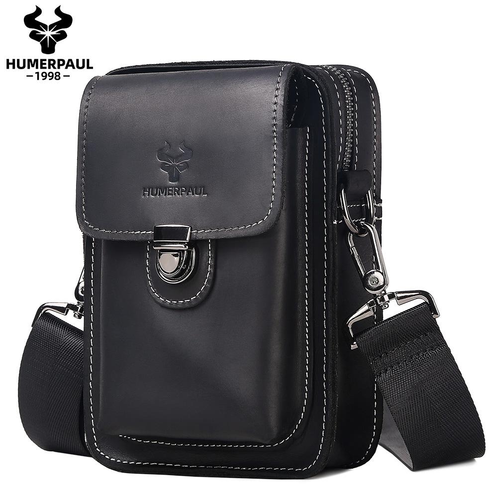 Humerpaul New Men Bags First Layer Cowhide Shoulder Bag Retro Messenger Bag Multi-function Tool Storage Bag Sports Waist Bag