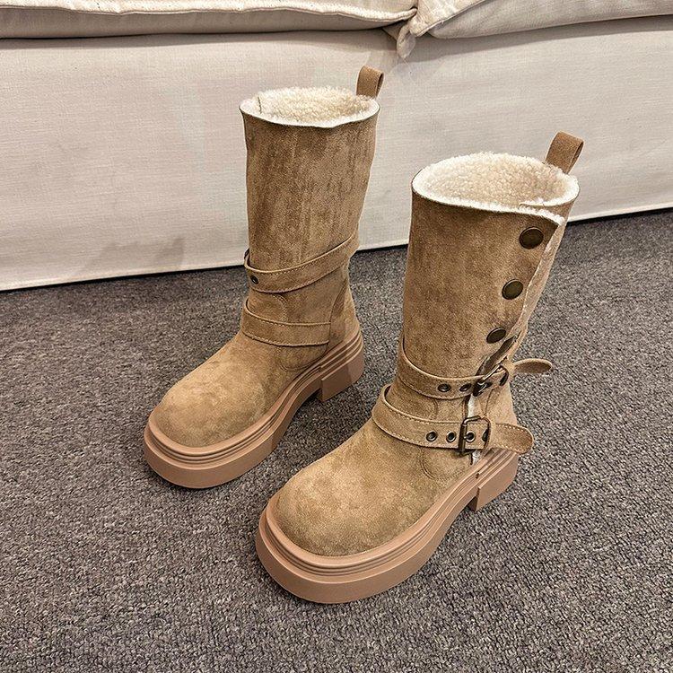 Two Wear Velvet Commuter Neutral Punk Fashion Boots 2025 Autumn and Winter New European, American British Style Versatile Martin Boots Women