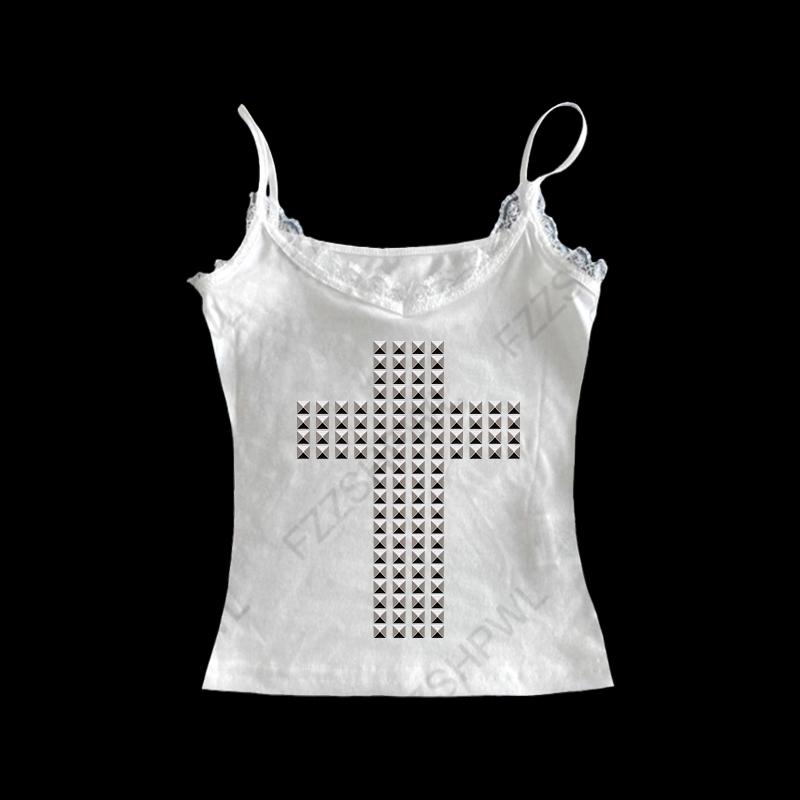 VAYLA Gothic Punk Rock Hip Hop Damska koszulka z krótkim rękawem Seksowna, dopasowana, szykowna, swobodna, podstawowa, metaliczna, dekoracyjna, krótka bluzka Y2K Emo Girl Clothes