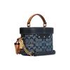 Coach Kay 20 Classic Monogram Chambray Full Print Knob Flap Tassel Box Shape Shoulder Crossbody Bag Women Handbags Denim-Blue C8165-IMDEI