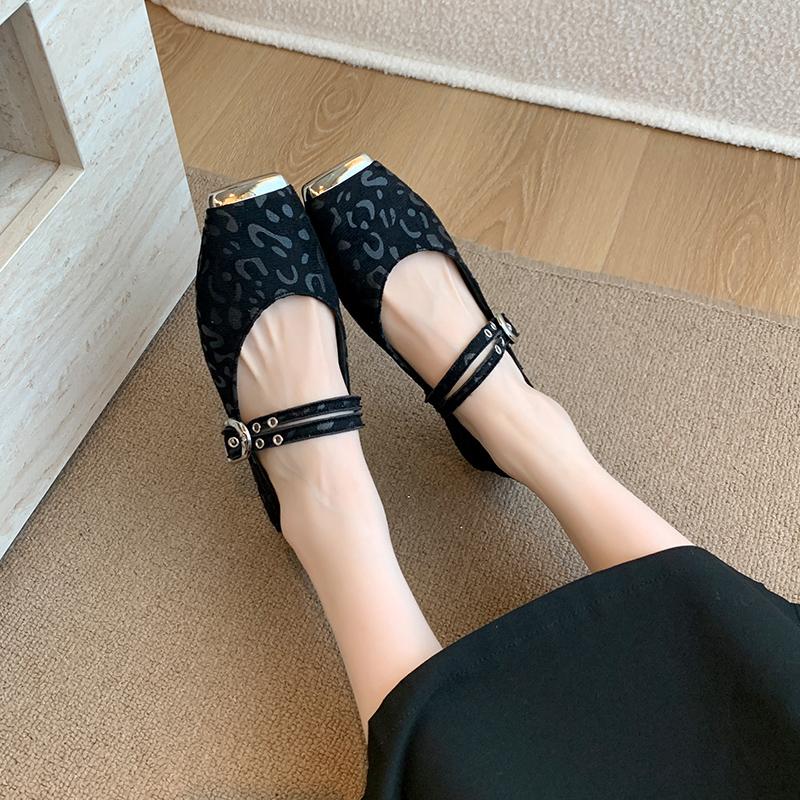 

Леопардовые туфли Мэри Джейн Женская обувь Плоская обувь с квадратным носком Лето 2025 Дизайнерский бренд Туфли с пряжкой Неглубокие туфли Платье Повседневная Zapatos Mujer 35 чёрный