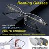 Photochromic Reading Glasses Titanium Alloy Frame Sun Glasses Men Presbyopia Glasses for Both Near and Far Use+100 To +400