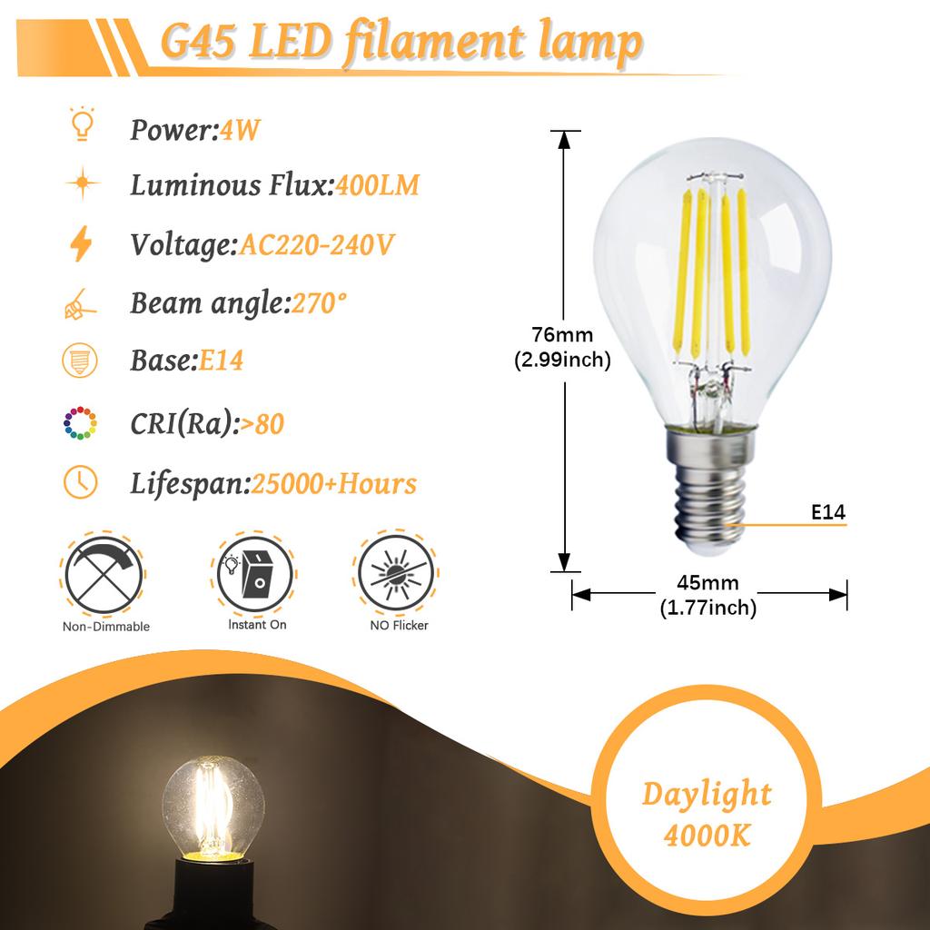 6PCS LED Filament Light Bulb Retro Edison E27 E14 B22 4000K 2700K 220V A60 G45 C37 Vintage Ampoule Incandescent Bulb Edison Lamp