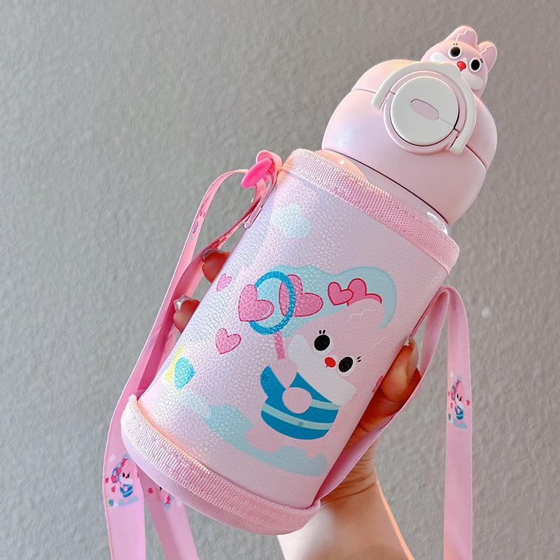 

High-value student double-drink straw water cup portable large-capacity gift cup 500ml розовый