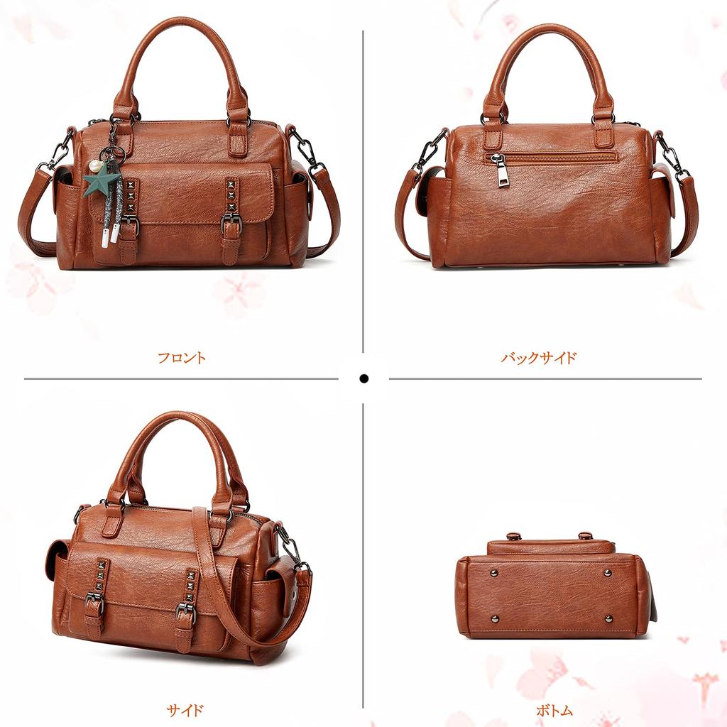 Mini Boston Leather Shoulder Crossbody Retro Waterproof with Studs At the Bottom and Cute Stands Perfect for and Brown NICOLE&DORIS Women's Bag,